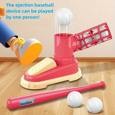 Baseball Toddler T-Ball Set For Kids With Balls Baseball Bat Step On Pitching Machine Tee Trainer Outdoor Toy Gift For Boy Girl