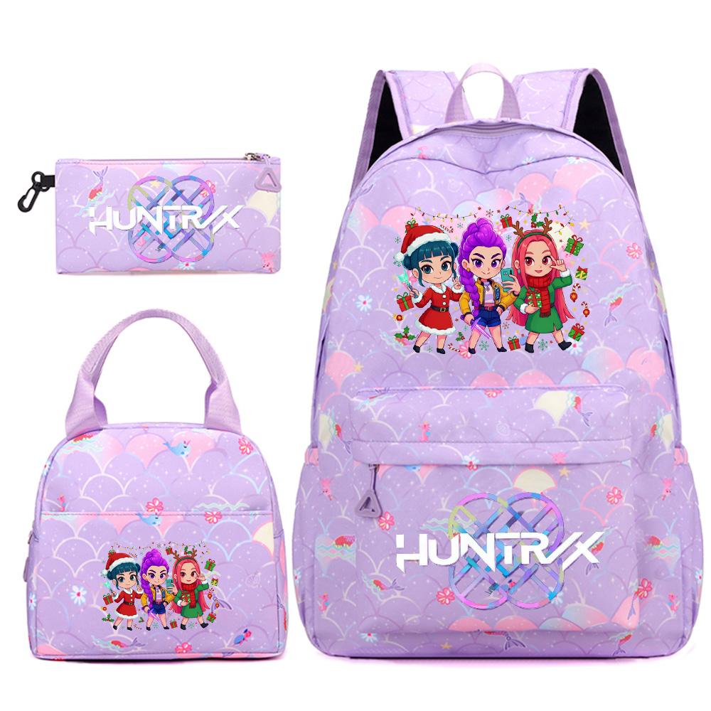 3Pcs/set Christmas Kpop Printed Backpack Handbag Pencil Case for Teenger Student Girl Boy Schoolbag Kid Bookbag Large Capacity Travel Bag Kid Gift