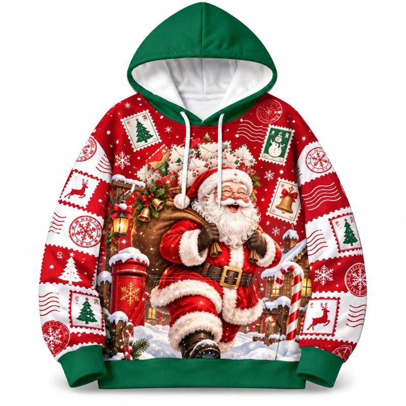 merry christmas cartoon funny Santa claus hoodie for men 3D print neon pattern Hooded Sweatshirt holiday gift fashion casual