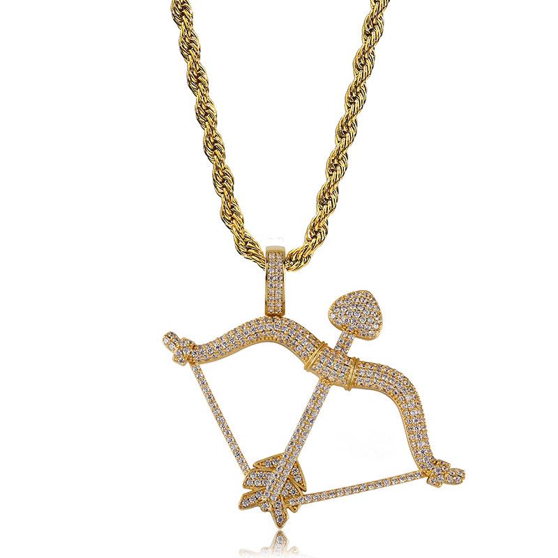 European-American Hip-Hop Cupid's Arrow Zirconia Pendant Necklace