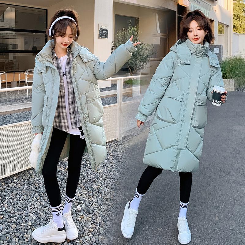 Spot New Simple Cotton-padded Clothes Women's Medium and Long Over-knee Removable Hat Cotton-padded Jacket Bread Cotton-padded Clothes