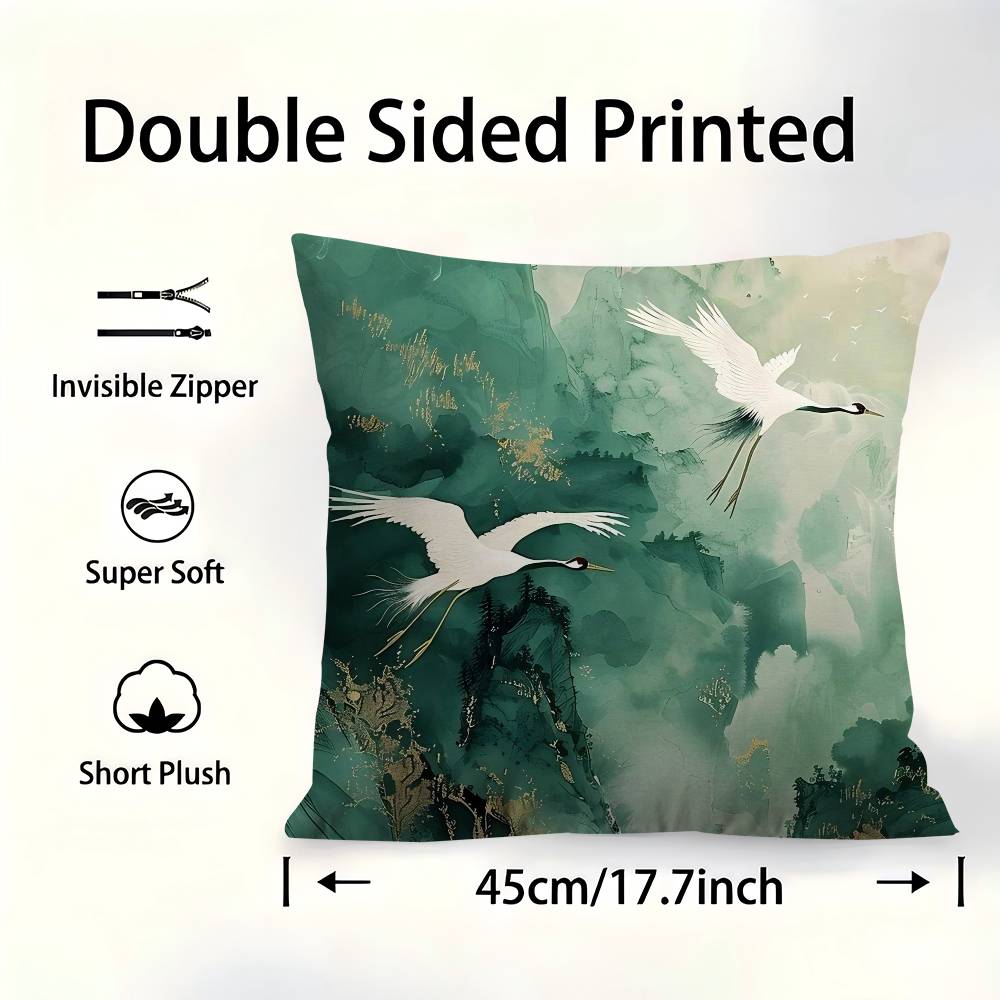 Sage Green Cranes Cushion Cover Pillowcase Upholstery Sofa Throw Pillow Home Decor Pillowcas