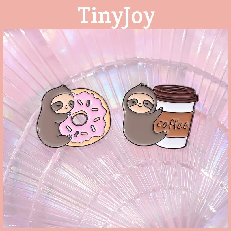 Fun And Quirky Sloth Metal Badge Colorful Enamel Pin Delightful Coffee Donut Banana Style Versatile Accessory Item