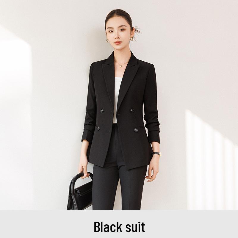 Women's Black Suit Set: Spring-Autumn Formal Workwear for Professional Occasions.