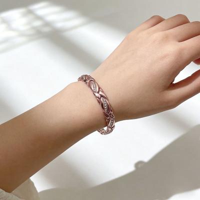 Bracciale da Donna Strass Micro-Pavé Intarsiato Design a Foglia Braccialetto Galvanizzato Accessori Gioielli da Polso