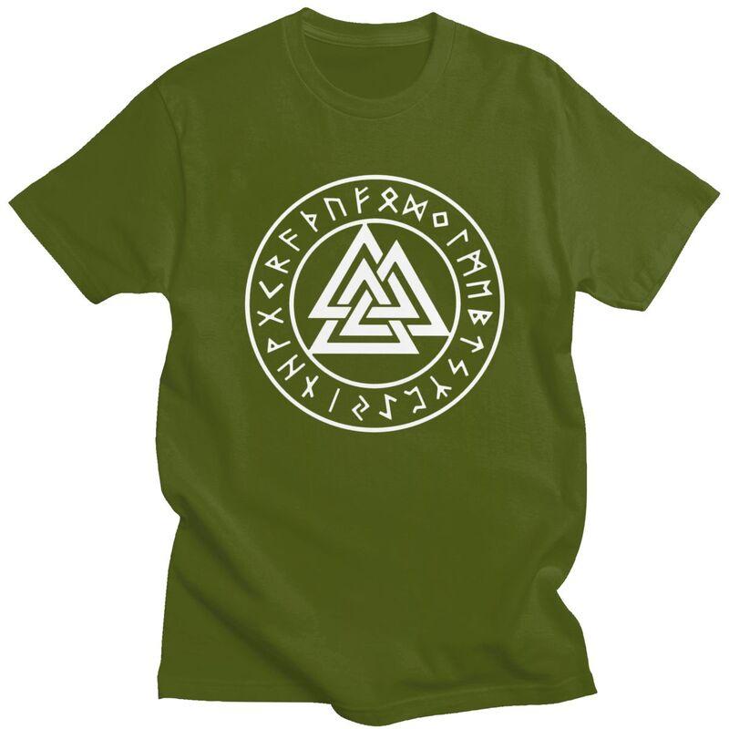 Individuelles Wikinger Odin Valknut Runen T-Shirt für Herren Kurzarm T-Shirt Mode Nordische Wikinger Valhalla T-Shirt Reine Baumwolle Tee