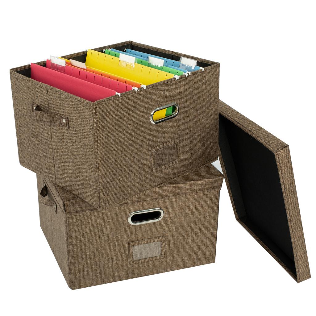Koop File Organizer Box Office Document Storage Boxes with Lid Collapsible Linen Hanging Filing