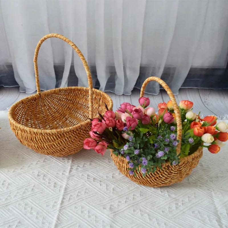Imitation Rattan Flower Basket Flower Shop Best-selling Hand Basket Living Room Flower Arrangement Storage Basket Picnic Basket