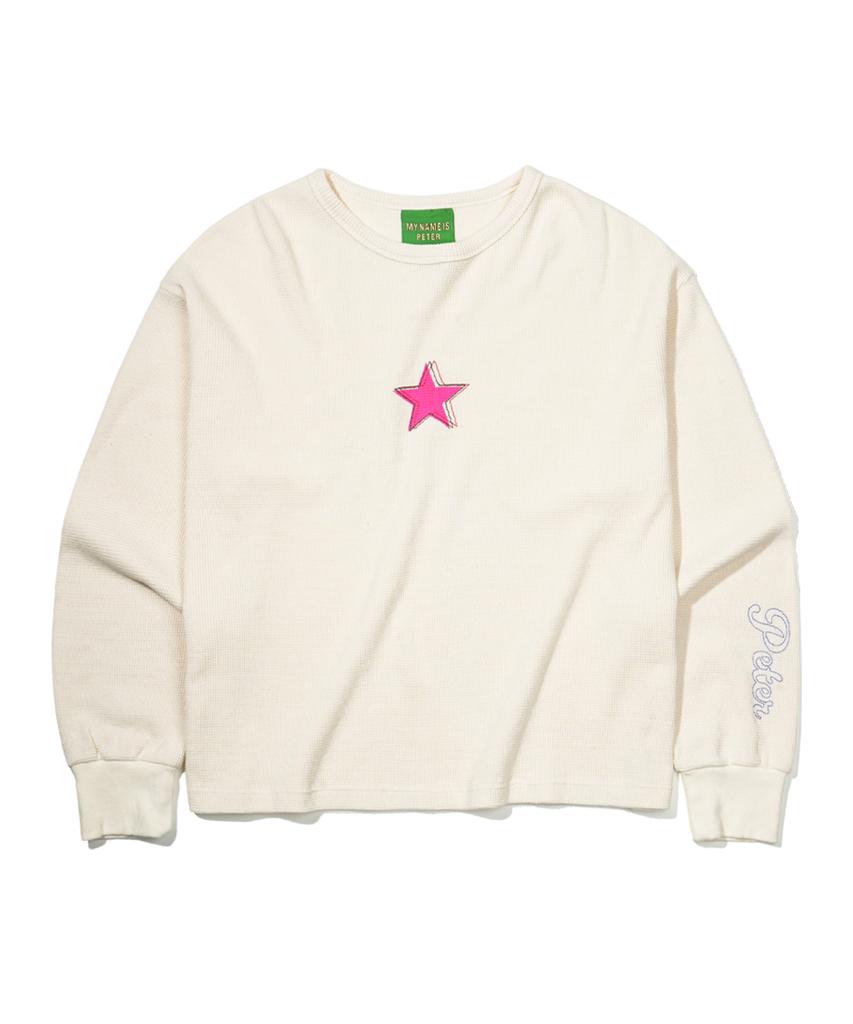 Maineimijeupiteo Star Waffle Long Sleeve T-Shirt - Ivory