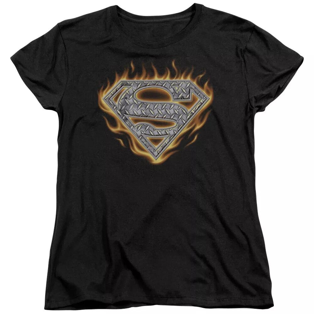 Superman  Steel Fire Shield  Women s T-Shirt L