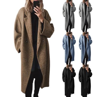 Women's Fashionable Solid-color Lapel Long-sleeved Woolen Coat