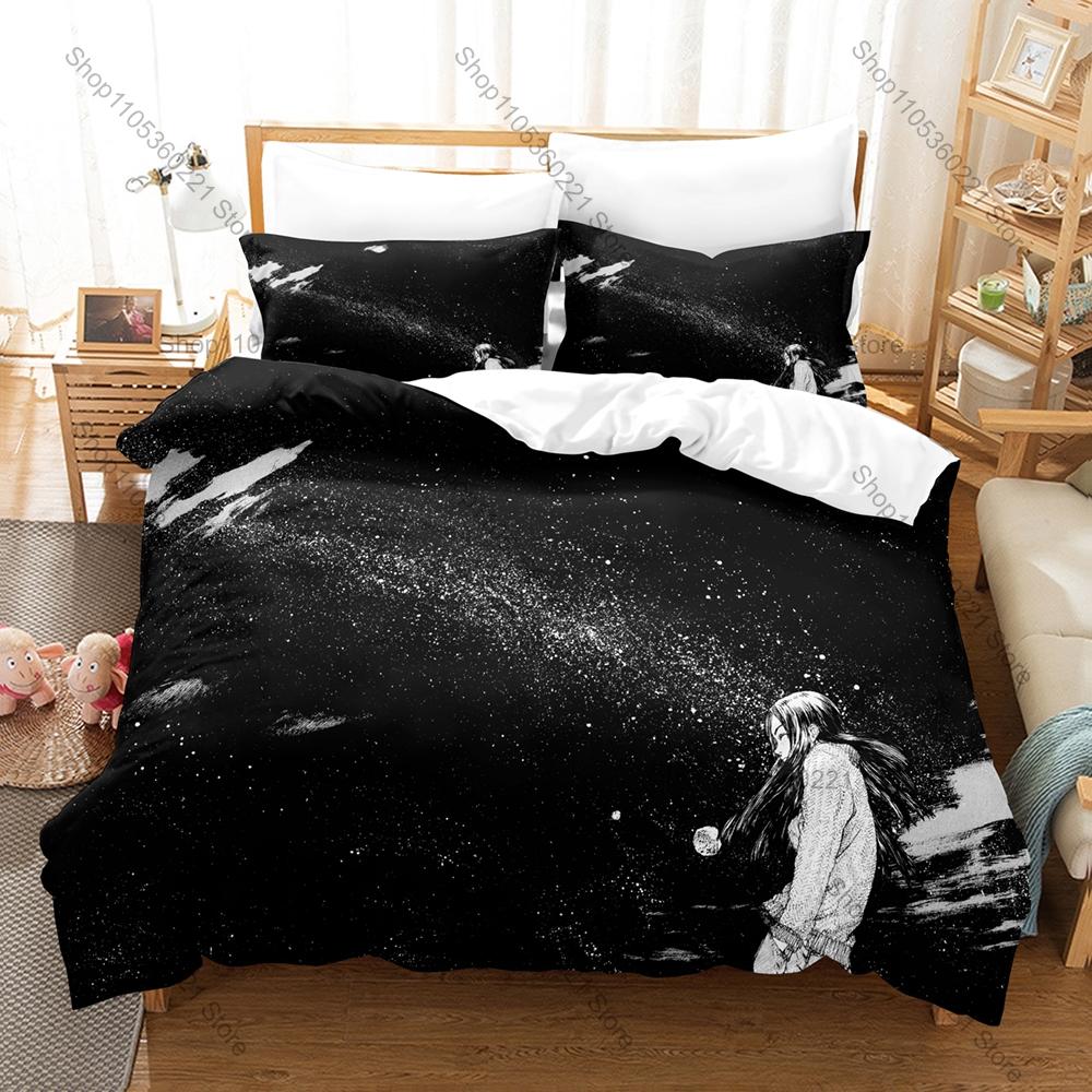 Oyasumi Punpun Fan Merch Duvet Cover + 2 Pillowcases, Exquisite Comic Art Print Bedding Set Comfortable Textile for Manga Lovers