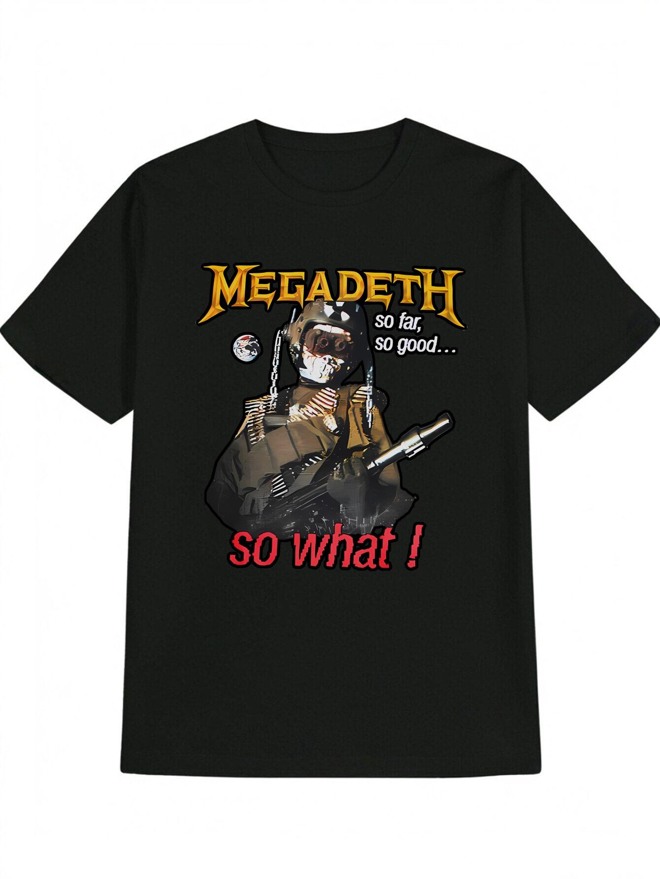 

MEGADETH So Far So Good... What! Graphic T-shirt - Black Space-Themed Astronaut Print Casual Round Neck Tee S