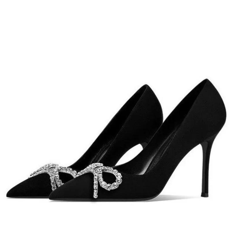 

Туфли на каблуке для женщин Роскошная женская обувь Обувь для женщин Новые дизайнерские хрустальные туфли-лодочки Черные туфли на высоком каблуке Сексуальные кожаные с острым носком 40
