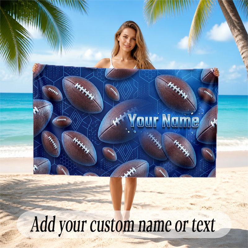 American Football Theme Beach Towel Personalized Custom Name & Text Soft Quick Dry Beach Towel for Swimming Travel