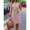 Women's Spring Summer Casual Sleeveless Mini Dress, Button Front Tie Waist Solid Color Woven A-Line Dress for Daily Wear