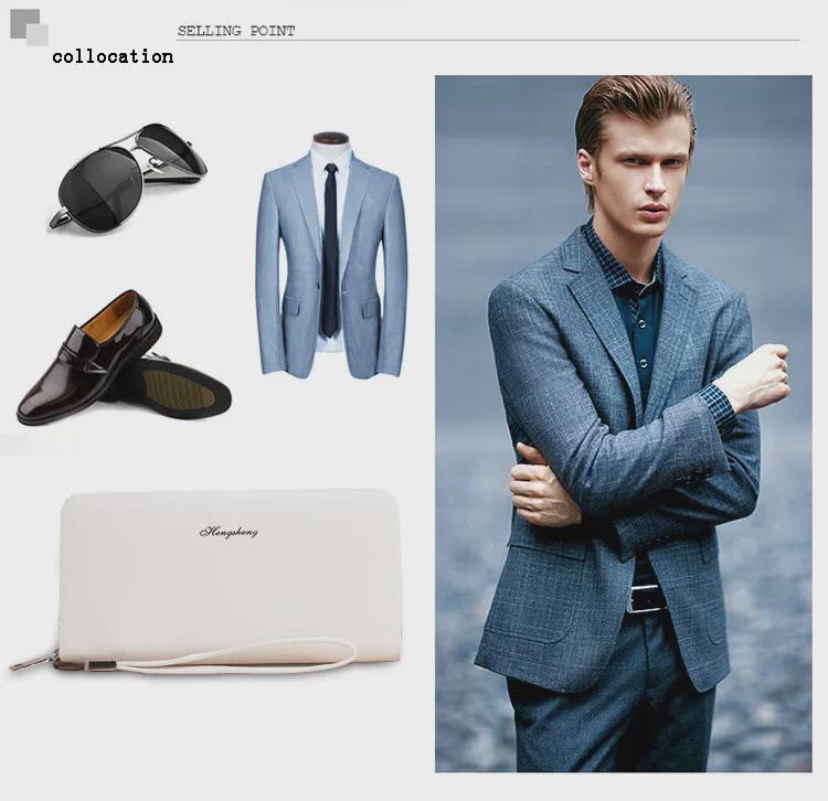 Hengsheng Men's Business Casual Clutch Wallet - Large Capacity Long Coin Purse with Hand Strap