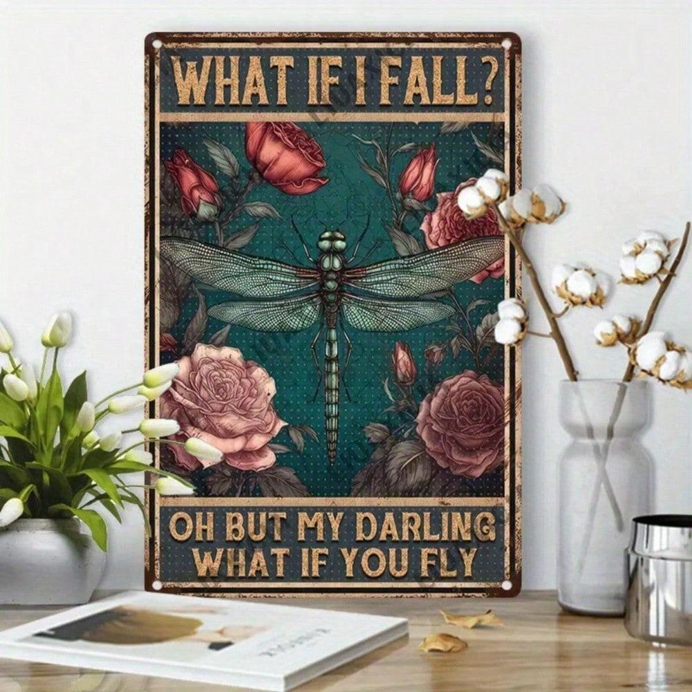 Planetjuice Planetjuice Vintage Floral Dragonfly Metal Tin Sign Motivational Wall Art Gift for Women Nature Lovers Home Wall Plaque