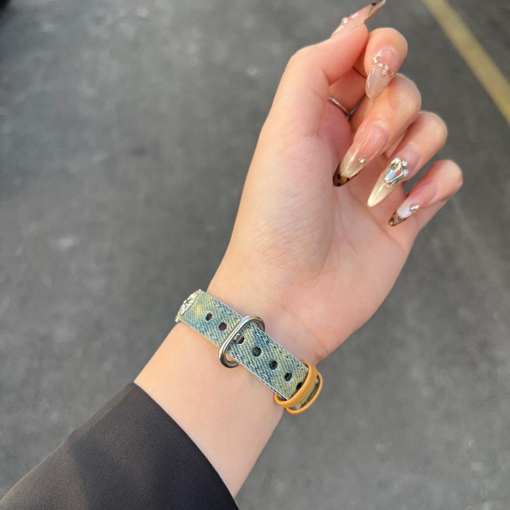 For Xiaomi Smart Band 10 Fashion Women Canvas+Leather Cowboy Cross-dye denim Watch Strap Compatible For Xiaomi Mi Band 10/9/8