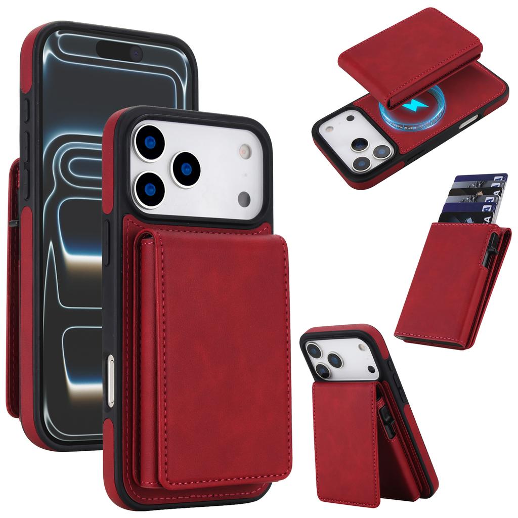 2 in 1 Detachable Magnetic Leather Wallet Card Solt Phone Case For iPhone 17 Pro Max 16 Plus 15 14 13 Kickstand RFID Bag Cover