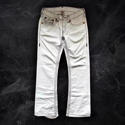 FlowStreet Harajuku Vintage Y2K White Jeans Mens and Womens Gothic Punk Embroidery Pattern Low Waist Loose Jeans Fashionable New Streetwear