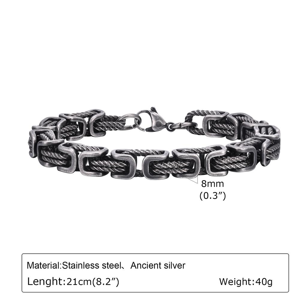 Retro Chain Bracelets for Men Boys,,Vintage Antique Stainless Steel Link Wristband,Classic Punk Zircon Gifts