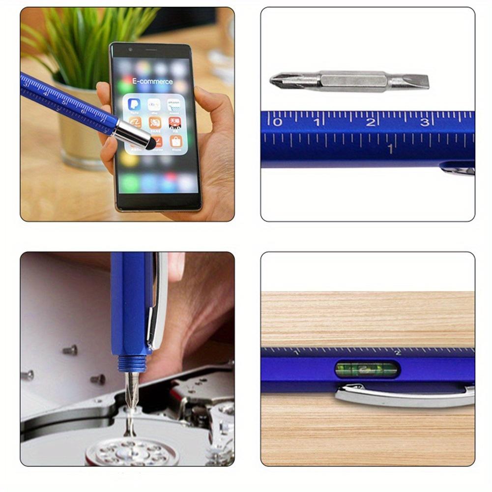 Multi-function Tool Pen Spirit Level Scale Touch Screen 6 in1 Metal 1.0mm Ballpoint Pen Multifunctional Metal Pen Screwdriver Black Ink