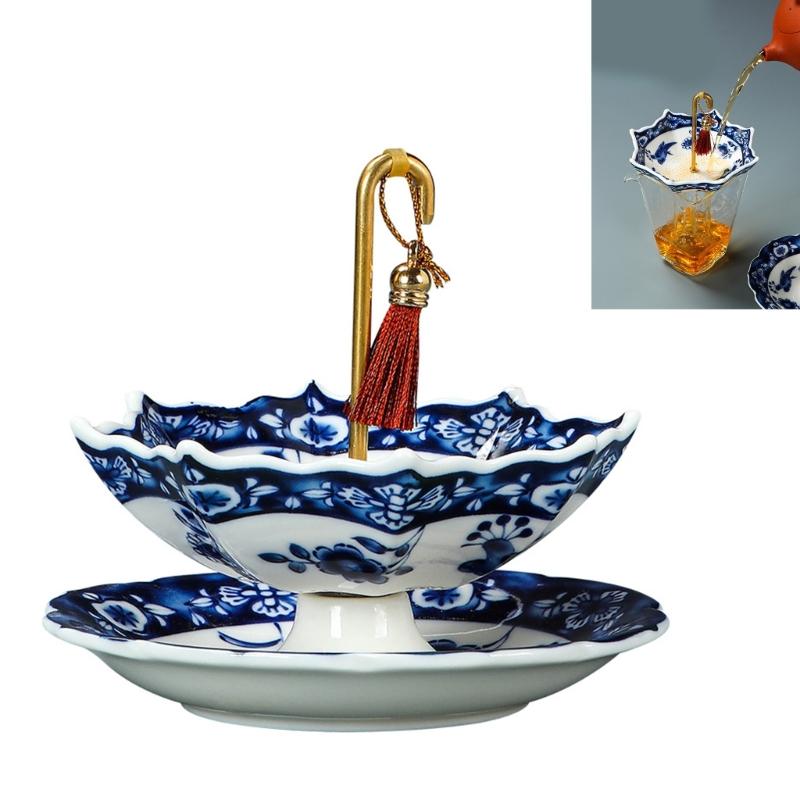 Umbrella Shape Strainer Blue and White Porcelain Tea Infuser For Tea Ceremonies And Everyday Brewing