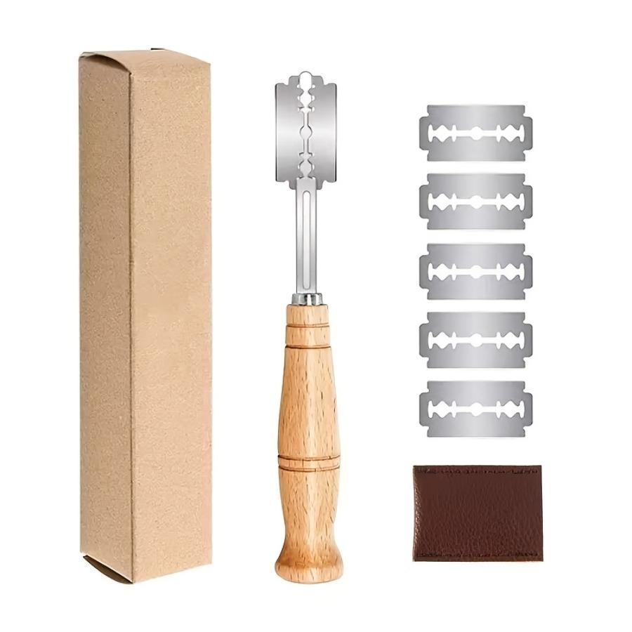 1pc Stainless Steel Bread Trimming Knife, Wooden Handle Cutting Knife, Bread Knife, European Bag Curved Bread Cutting Knife, Baking Tool