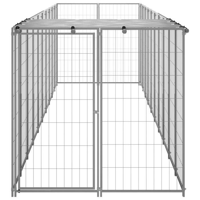 VidaXL Chenil Argenté 6,05 m² Acier Enclos pour Chiots Cage Chiens Extérieur 3082204