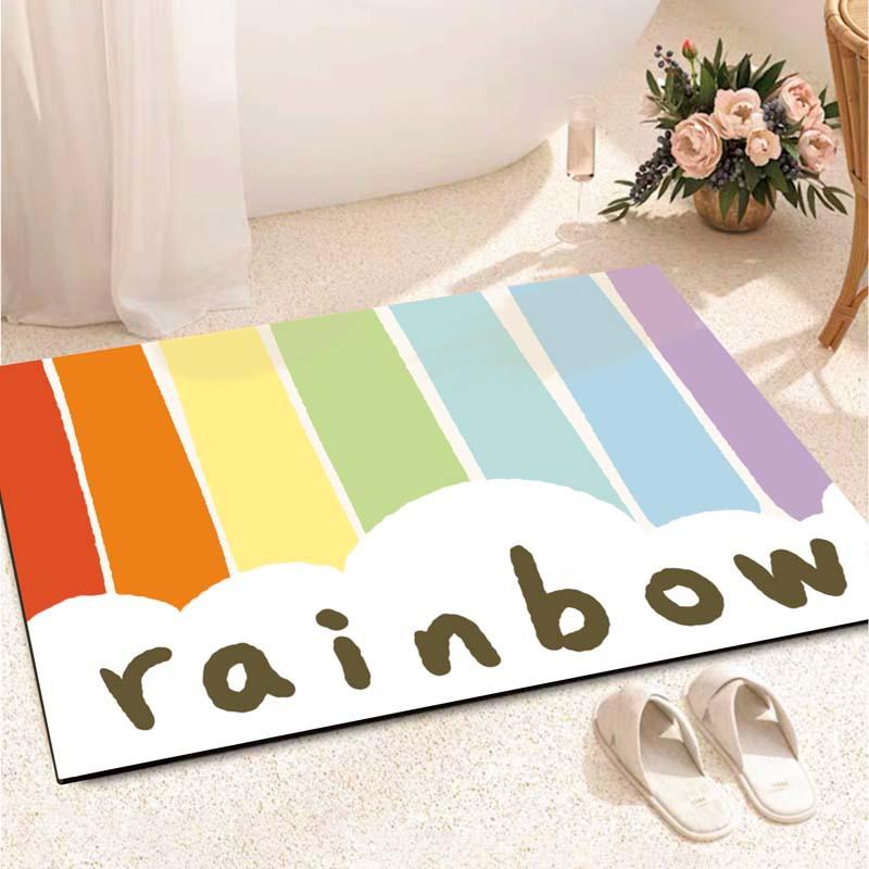 Diatom Mud Floor Mat Household Water Washable Bathroom Anti Slip Mat Cartoon Rainbow Bathroom Absorbent Mat