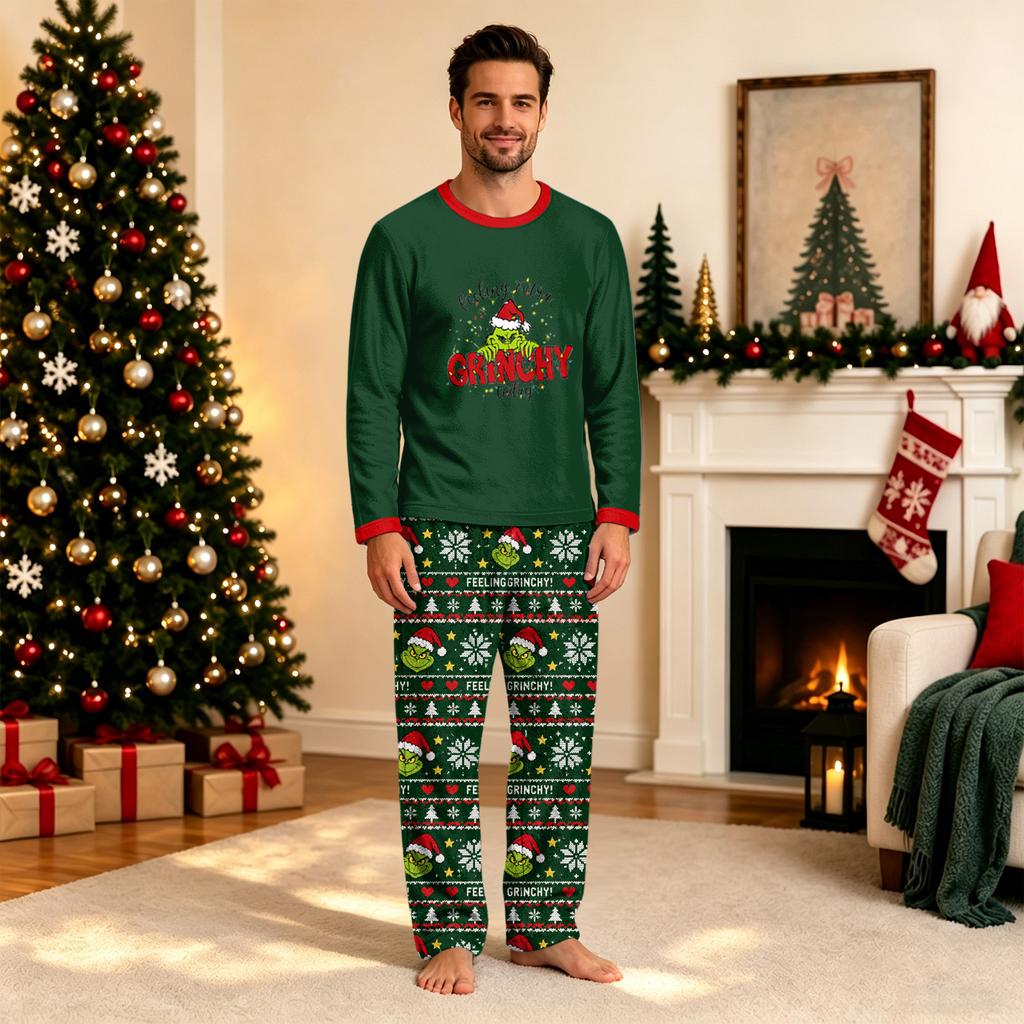 Christmas Print Family Matching Plush Loungewear Set, Parent-Child Holiday Pajamas
