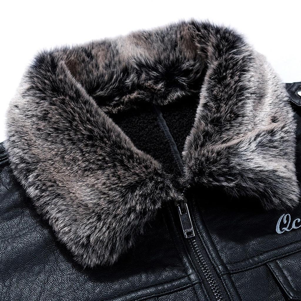 RENHE Leather Winter Motorcycle Jacket with Fleece Warm and PU Leather Jacket with Abrasion Size XL Men's Jacket, Lining, Windproof, Resistance,