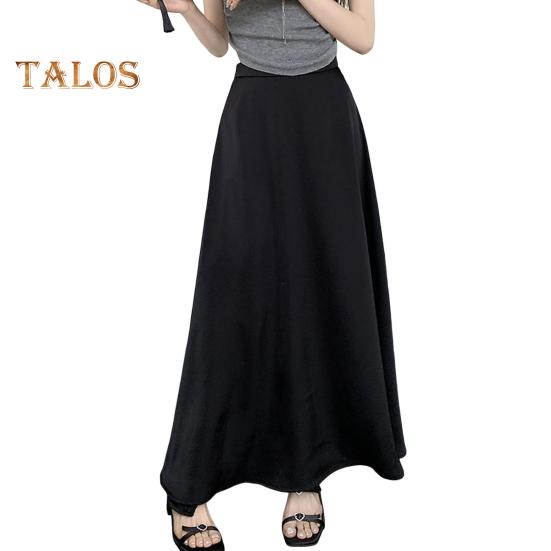 

Жіноча спідниця-риб ячий хвіст із високою талією, атласна дихаюча максі-спідниця, одноколірна офісна спідниця, робота, відпочинок, щоденний одяг 3XL чорний