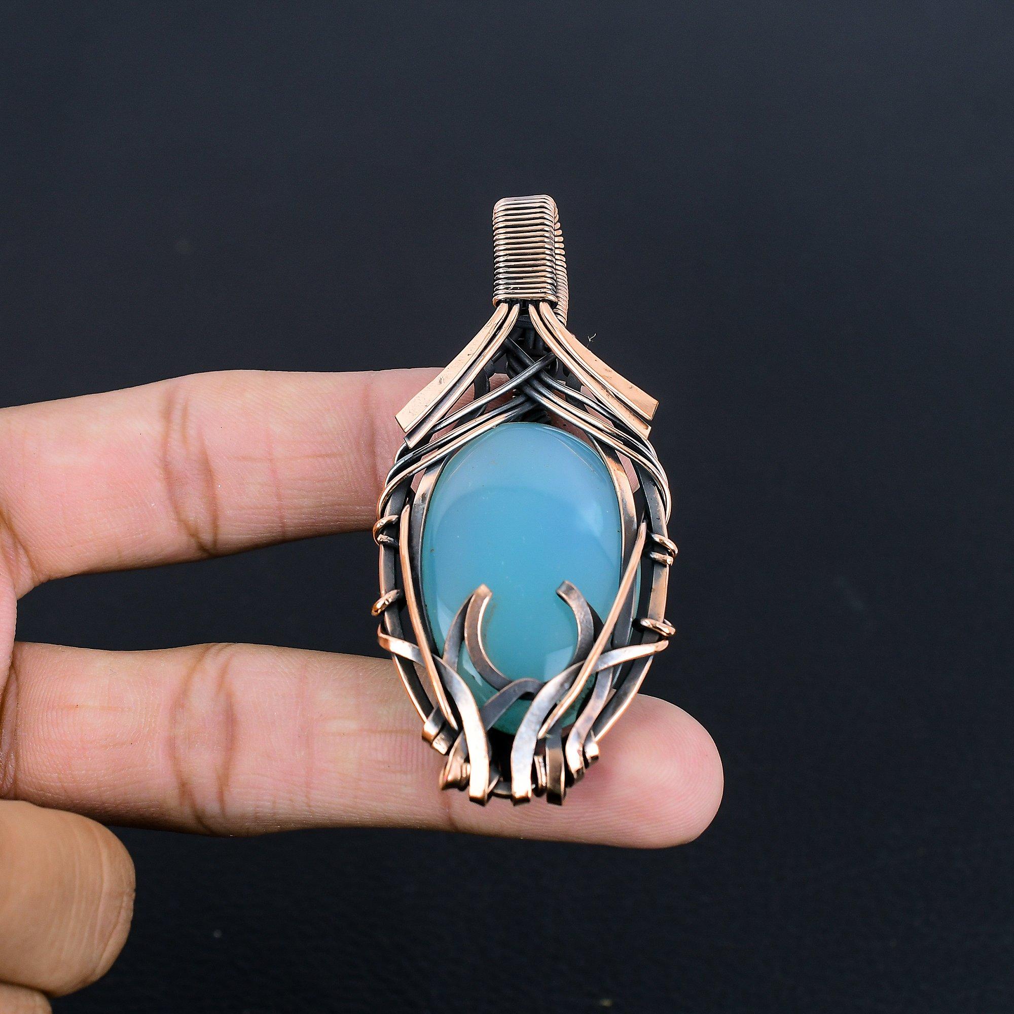 

Подвеска из чистого серебра 925 пробы с синим халцедоном, ювелирные изделия с подвеской из драгоценных камней ручной работы, подарки для жены, абсолютно новый кулон 2.55 Inches