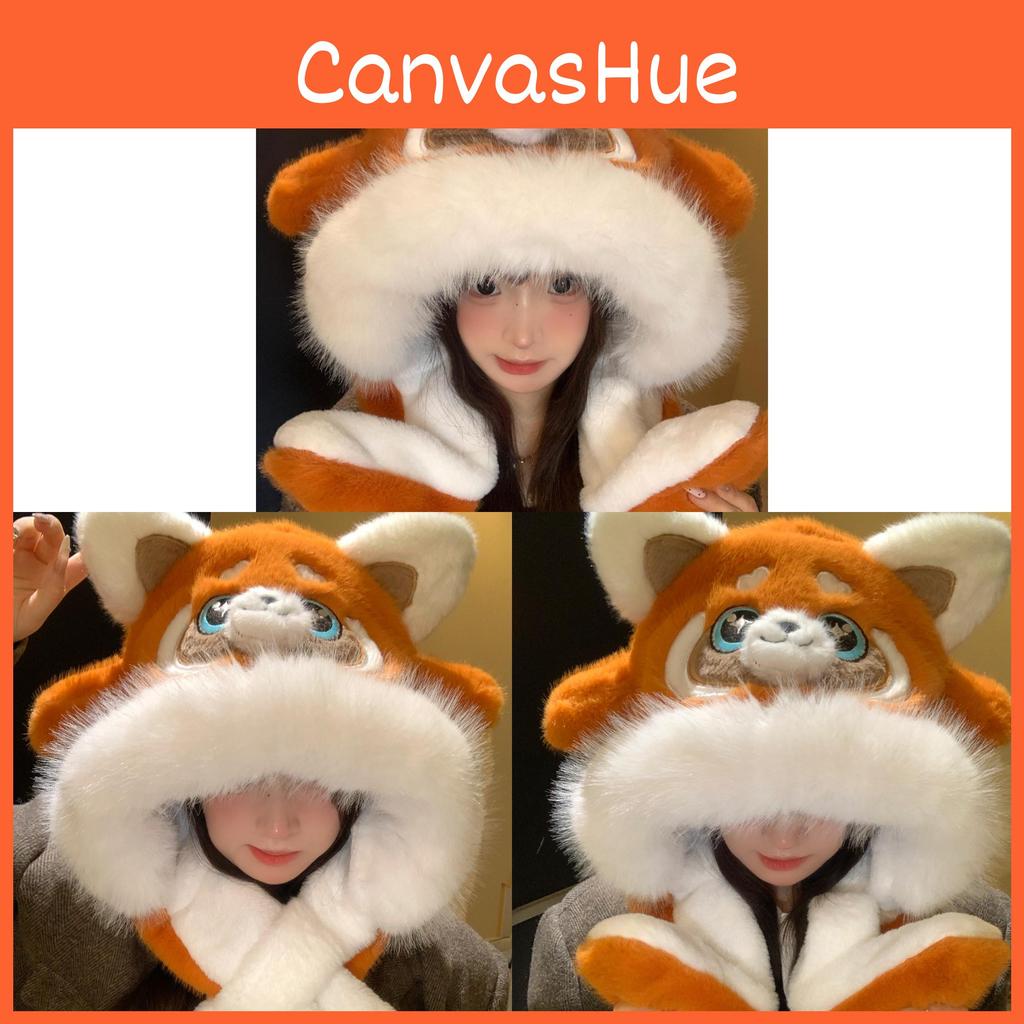 Cute Raccoon Hat Scarf Set With Movable Ears For Women Winter Warmth