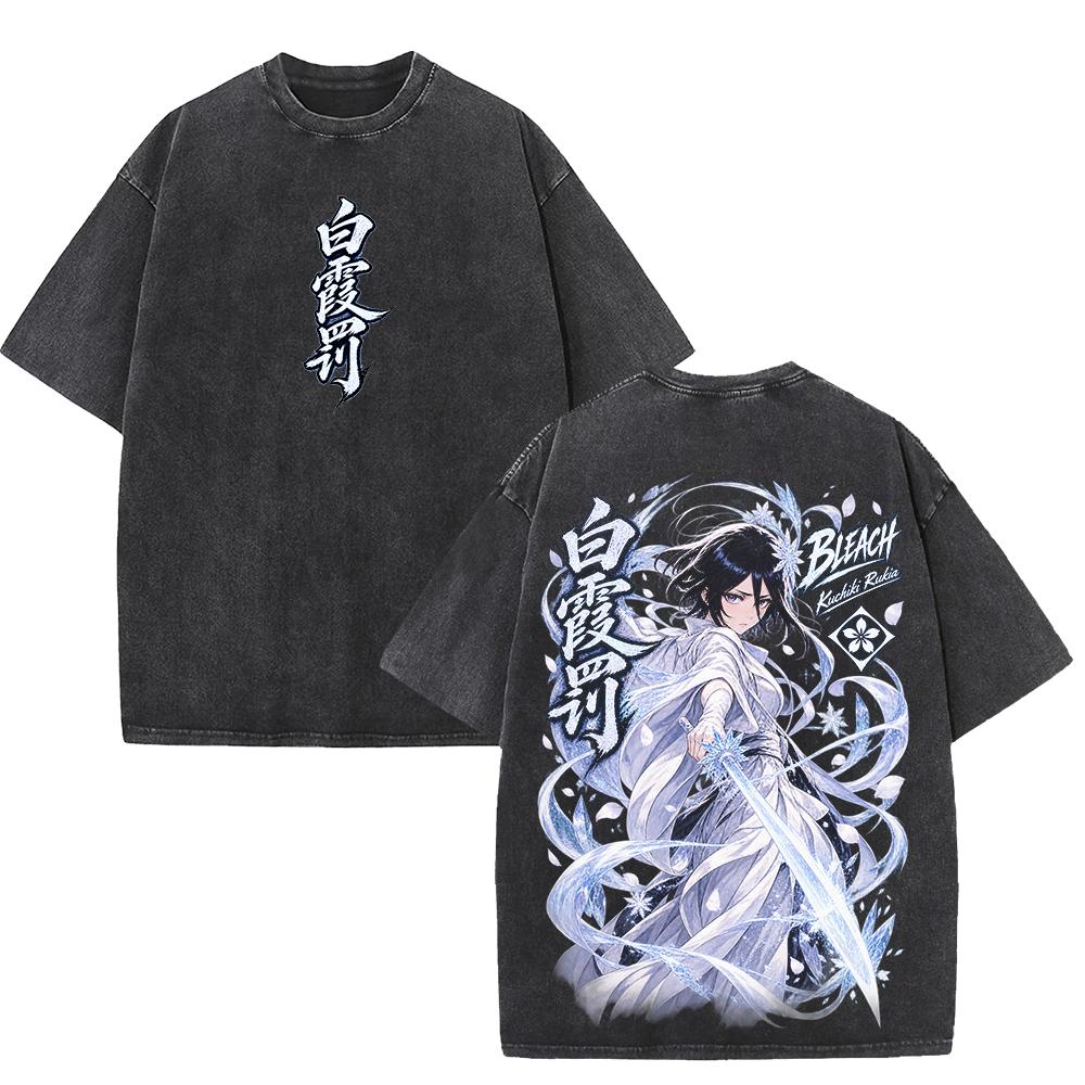 Moda Anime Bleach Rukia Kuchiki T-shirt Vintage Lavata Streetwear Abbigliamento Uomo Donna Manica Corta Casual T-shirt 100% Cotone