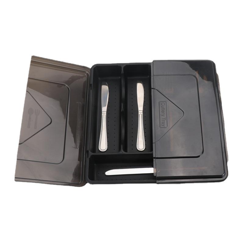 Plastic Cutlery Tray for Kitchen Drawers Portable Cutlery Holder with Transparent Lid Sealed Dustproof Cutlery Organiser Trays