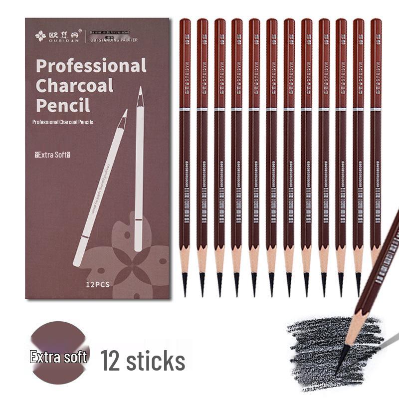 Ousidang Charcoal and Carbon Pencil Art Sketch Set - Speed Sketching with Dedicated Brushes, 14B & 16B