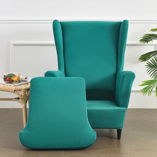 

Wing Chair Slipcovers 2pieces /Set Stretch Lycra Wingback Dining Chair Covers Sofa Furniture Slipcover Solid Color Furniture Protective Cover Universal зелёный