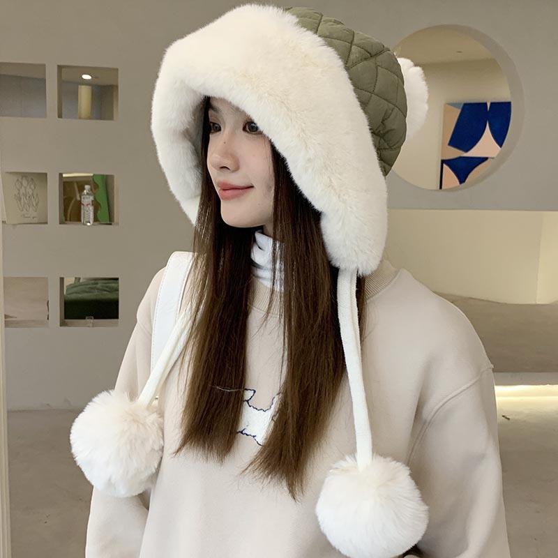 Bonnet pull-over d'hiver pour femme, chaud et protège-oreilles, bonnet de neige chaud et coupe-vent pour le cyclisme, en polaire épaissie