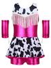 Girls Cowgirl Costume for Cosplay Party Metallic Gloss Cross Back Straps Fringed Dress with Built-in Shorts