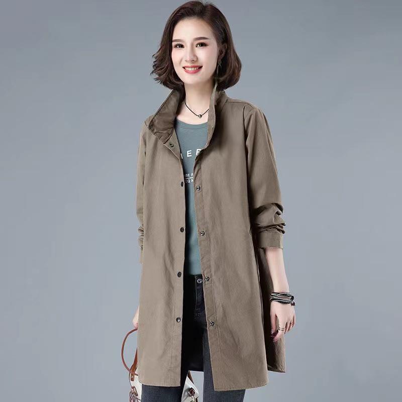 Spring Autumn Trench Coat Woman Korean Mid-length Solid Color Thin Women Overcoat Windbreaker Female Outerwear 8XL