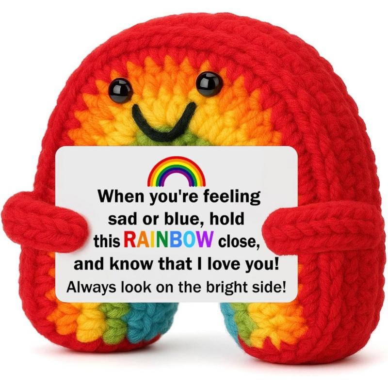 

New Positive Energy Emotional Support Crochet Rainbow Doll Handmade Knitted Toy Ideal Holiday Gift