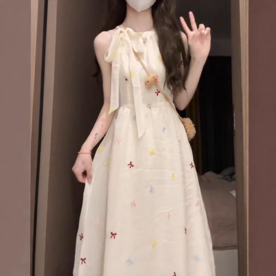 Basic Polyester A Line Dress With Bowknot Print For Summer Casual Wear