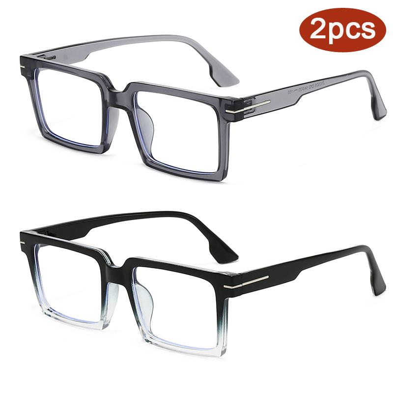 2pcs Fashion Square Anti-Blue Light Computer Eyewear Minimalist Optical Eye Glasses with Metal Frame Luxury Eyewear Unisex