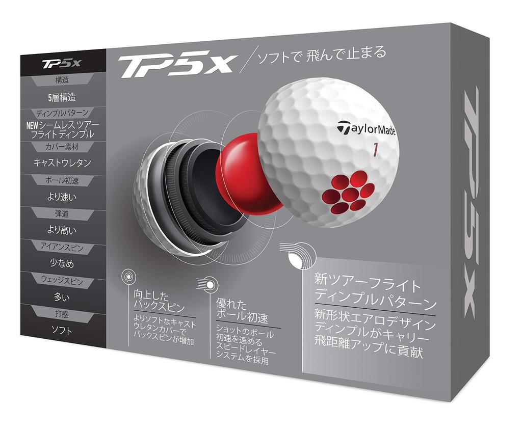 TAYLOR MADE TP5x Golf Balls, 5-Piece, 2021 Model, White, N0802701