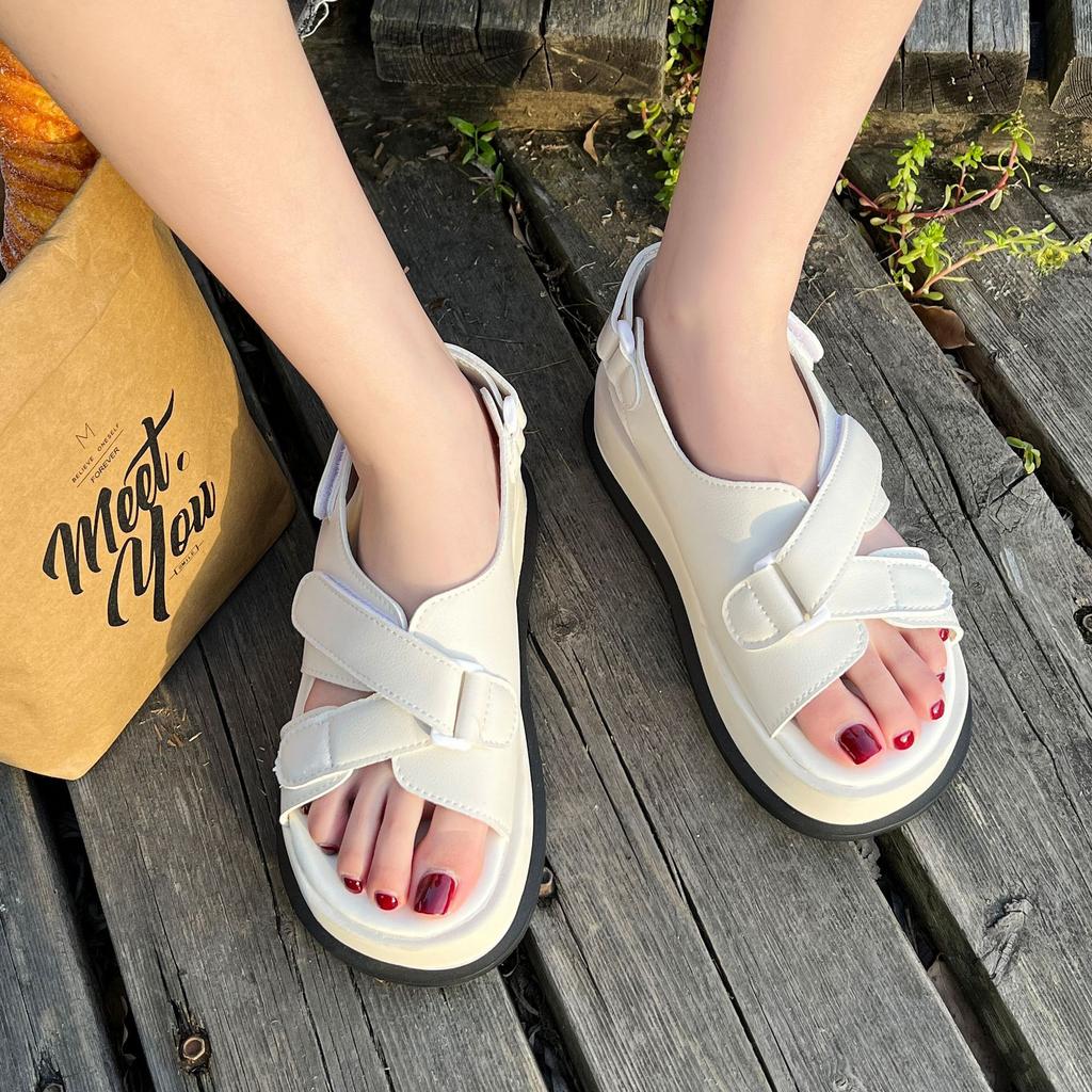 Simple design women's shoes New year's models go out soft-soled students Velcro sandals women