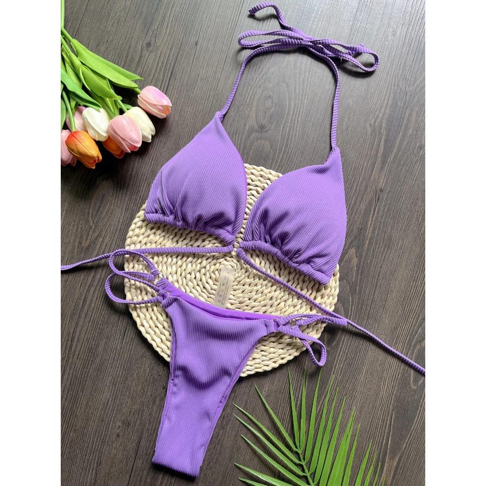 

Купальник-бандаж Женский Сексуальное Бикини Рубчатый Купальный Костюм Треугольный Набор Бикини Костюм из Двух Частей Пляжная Одежда Микро Стринги Бикини L