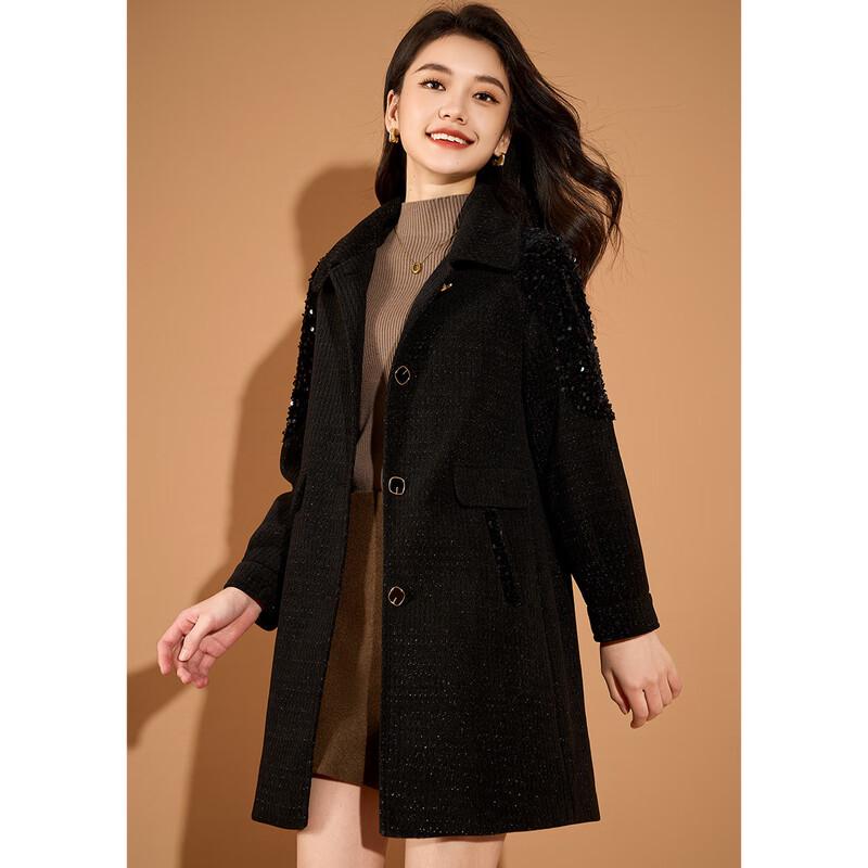 

Chic Sequin Embellished Mid-Length Cocoon Coat 4XL
